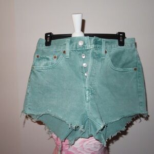 Levi's Mint Green High-Rise Button-Fly Denim Shorts